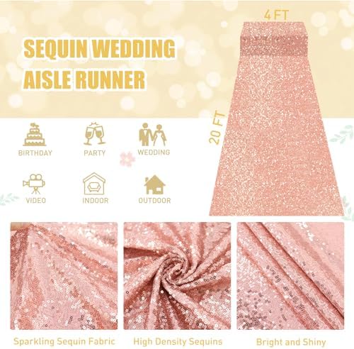 FUHSY Rose Gold Aisle Runner 4ft x 20ft Sequin Aisle Runner Wedding Carpet Aisle Runners Glitter Church Aisle Carpet Walkway Runner Aisle Decoration Sparkly Sequins Runway Rug for Party Outdoor Indoor - Image 2