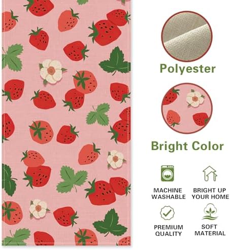Strawberry Pink Dining Table Runner, Spring Summer Fruit Flowers - Image 2