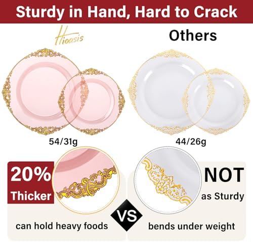 Hioasis 175 Pcs Pink Gold Plates for Party - Image 3