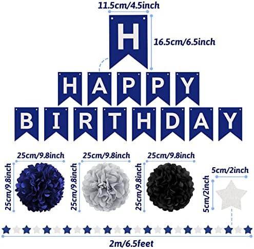 Men's Birthday Decorations - Navy Blue & Black Party Decor with Banner for 30th, 40th, 50th, 60th, 70th Birthdays & Anniversaries - Image 3