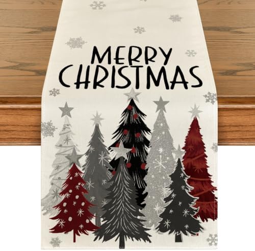 Artoid Mode Grey Red Xmas Trees Table Runner Home Party Decor 13x72 Inch by ArtoidMode