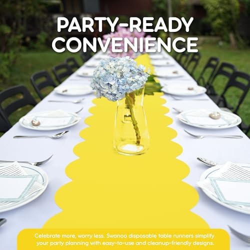 Yellow Scallop Table Runner, Disposable Plastic, 5 Pack, 14x108in - Image 3