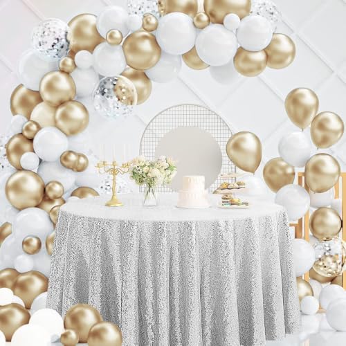 Pufogu 120" Round Silver Sequin Tablecloth Glitter Silver Table Cloths for Birthday Wedding Bridal Baby Shower Party Decorations - Image 5
