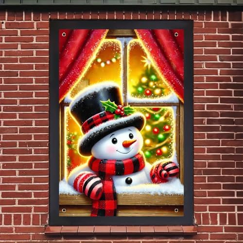 BlissYard Snowman Red Plaid Scarf Christmas Banner 31x47 Fabric - Image 5