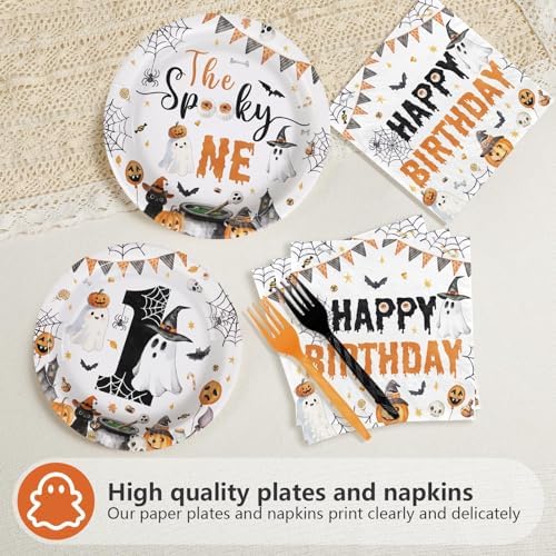 Grencian 96Pcs Halloween Ghost 1st Birthday Party Supplies，Serves 24 - Image 3