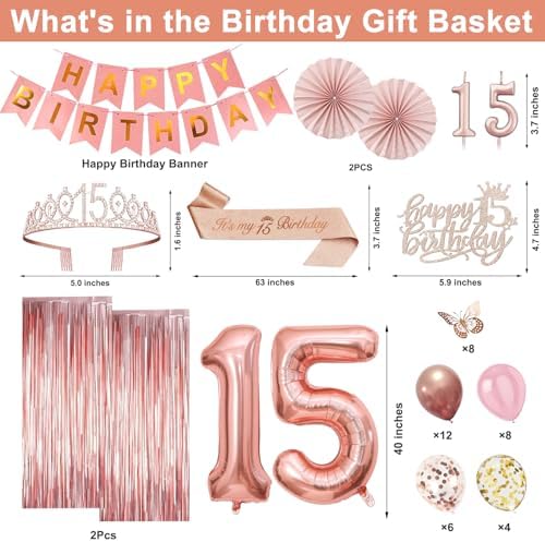 Juesly 15th Birthday Decorations for Girls, 50pcs 15 Year Old Party Set - Image 3