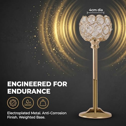 Crystal Candle Holders 4 Set of 12 - Gold Vintage Hollow Ball Candle Stand for Table Centerpiece, Crystal Metal Tealight Candlestick for Wedding, Dining Room Decor - Image 5