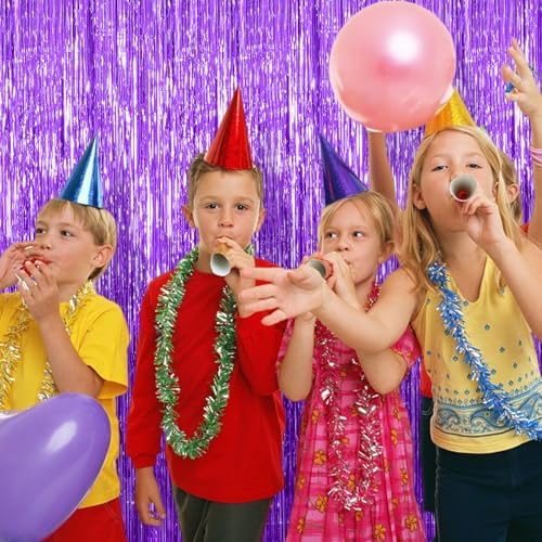 2 Pack Foil Curtain Backdrop Purple Metallic Tinsel Foil Fringe Curtains Photo Booth Props for Birthday Wedding Engagement Baby Shower Bachelorette Christmas Holiday Celebration Party Decorations - Image 3
