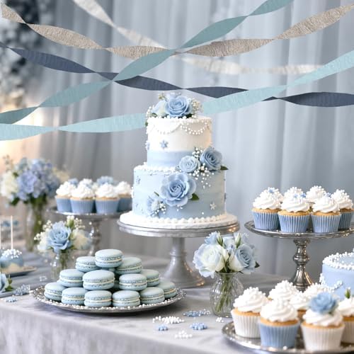NICROLANDEE 5 Rolls Dusty Blue Silver Crepe Paper Streamers Bridal Shower - Image 6