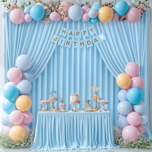 16x10FT Baby Blue Backdrop Curtains for Wedding Parties, Wrinkle Free Polyester Photography Backdrop Drapes for Wedding Baby Shower Birthday Parties Stage Background Stand Decorations 4x10ft,4 Panels - Image 3