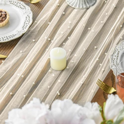 Artoid Mode Pearl Beige Gauze Table Runner 10FT Home Decor - Image 4