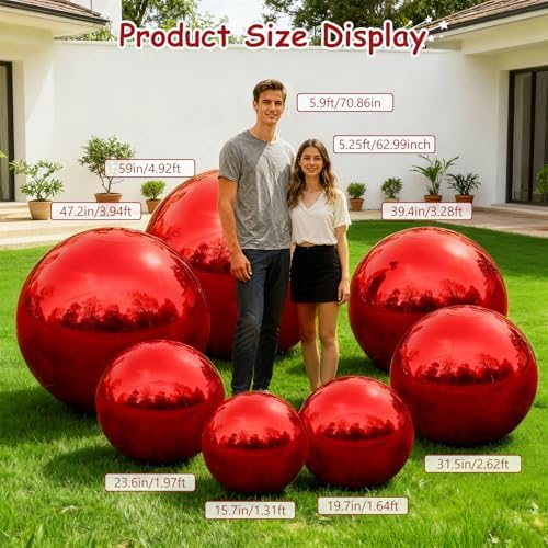 Red Inflatable Mirror Ball 39.4in, Reusable Hanging Mirror Balls Decor Shiny, PVC Large Event Decoration Disco Bubble for Holiday, Party, Wedding - Without Air Pump (1 Piece, 3.28ft) - Image 4