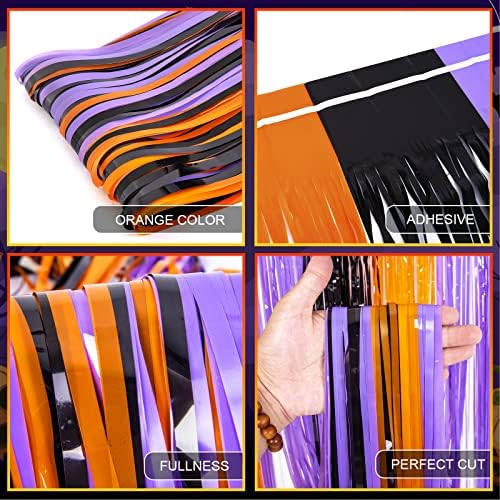 LOLStar Halloween Orange Purple Black Foil Fringe Curtains 5 Pack - Image 4