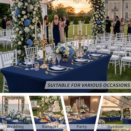 Fixwal 2 Pack 6FT Navy Blue Tablecloth Rectangle Spandex Table Cover - Image 7