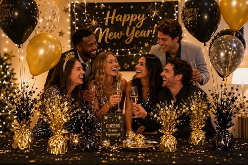 2 Pack Metallic Foil Spray Centerpiece Stars for Wedding, Birthday, Anniversary, Christmas Table Decor, Holiday Festival Baby Shower Graduation Mantle Party Decorations (Gold&Black) - Image 4