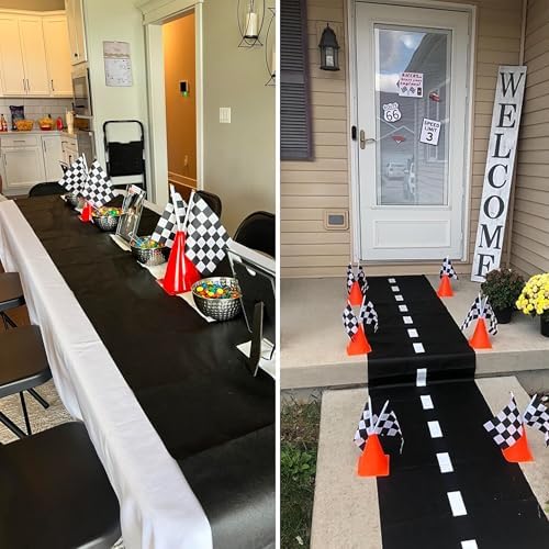 9 Pack 7inch Orange Race Cones with Holes on Top,18 Pack Checkered Flags,Racing Car Birthday Party Decorations,Two Fast Centerpieces,Race Cars Themed Party Supplies - Image 7
