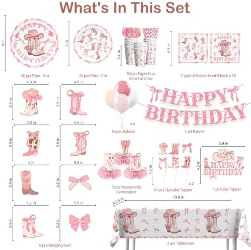 Xynic 363pcs Boots and Bows Party Decorations Tableware Set, 50 Serves - Image 2