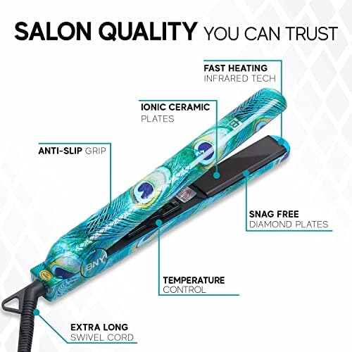 Brilliance New York - 1.25" Smooth Pro Ceramic Iron, Straightens & Curls w/Adjust. Temp, Features Negative Ions & FIR Technology, Dual Voltage, Peacock - Image 4