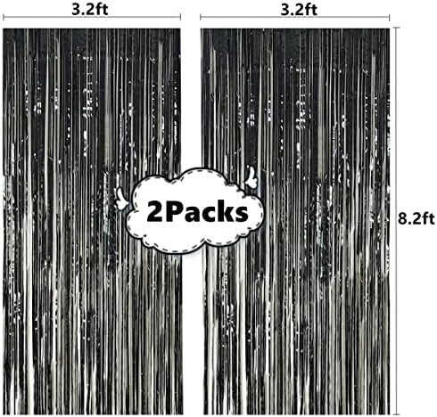 2 Pcs 3.2ft x 8.2ft Shiny Black Metallic Tinsel Foil Fringe Curtain Photo Booth Backdrop Props for Birthday Wedding Bridal Shower Baby Shower Celebration Bachelorette Party Decorations - Image 2
