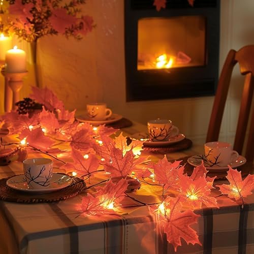 Dazzle Bright 6 Pack Thanksgiving Maple Leaf String Lights, Total 60FT 120 LED Battery Operated Lighted Fall Leaves Garland, Halloween Decorations for Indoor Outdoor Autumn Harvest Decor - Image 5