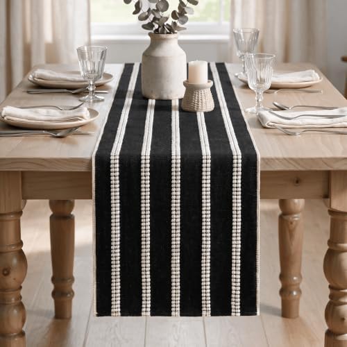 Artoid Mode Black Farmhouse Dashed Stripe Table Runner, Seasonal Holiday Boho Rustic Kitchen Dining Table Decoration for Home Party Decor 12x72 Inch - Image 2