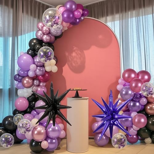 Pink and Purple Balloon Garland Arch Kit, Black Purple Pink Metallic Confetti Latex Party Balloons with Explosion Star Foil Balloon for Girls Bridal Baby Shower Wedding Birthday Party Decorations - Image 4