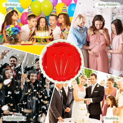 Mulbozy 75 Pcs Red Paper Plates 7" Disposable for Christmas Dessert Plates - Image 7