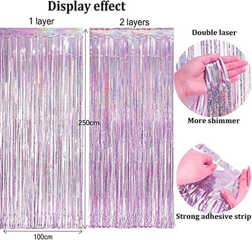 BRAVESHINE Pink Blue Tinsel Foil Fringe Curtains Party Streamers Backdrop - Image 4