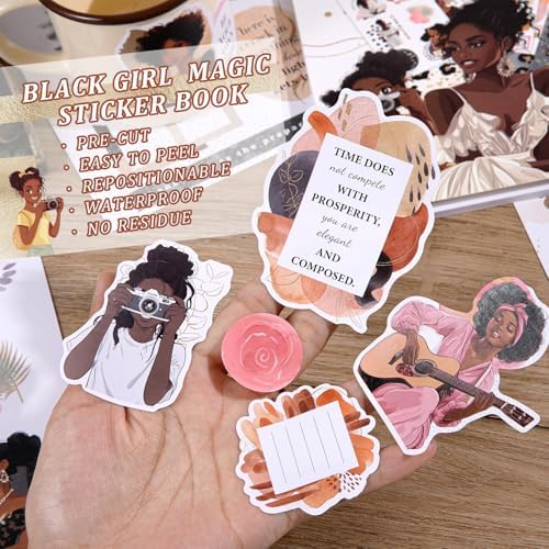 Black Girl Decal Stickers Book For Planners, Calendars, Journals, Vision Boards, Projects, Laptop & Water Bottles – Premium Quality, Hand Drawn, Waterproof – Scrapbook Accessories For Women - 24 Pages - Image 5