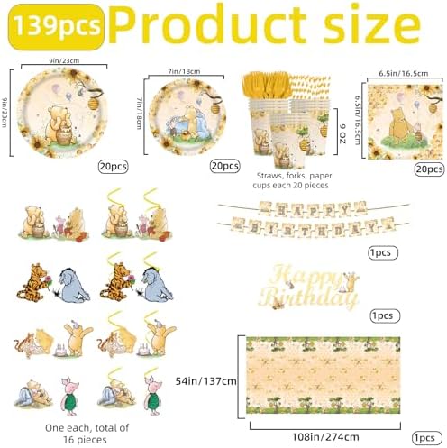 139 PCS Birthday Decorations All-in-One Tableware Kit with Banner, Cake Topper, Tablecloth, Plates and Napkins, for Boy First Birthday, Serves 20 Guests (YELLOW) - Image 2