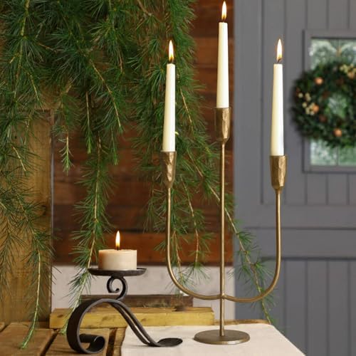 3-Candle Cast Iron Metal Candelabra Candlestick Holders 15 inch Tall Candle Holder Wedding Event Candelabra Candle Stand Brass Gold - Image 4