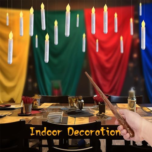 Raycare Floating Candles with Wand, 12 Pcs Magic Hanging Candles Flameless, Flickering Warm Light LED Taper Candle with Wand Remote, Battery Operated Window Candle for Halloween Witch Wizzard Decors - Image 3