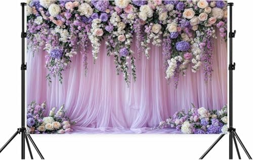 6x4ft Purple Lavender Floral Bridal Backdrop Wedding Flower Photography Backdrop for Girl Portrait Baby Shower Birthday Party Decor Banner Mother's Day Party Wall Backdrop Studio Photo Backgrounds - Image 6
