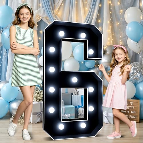 Ledido 4FT Black Marquee Light Up Numbers 6 for 16th 60th Birthday Decor by Ledido