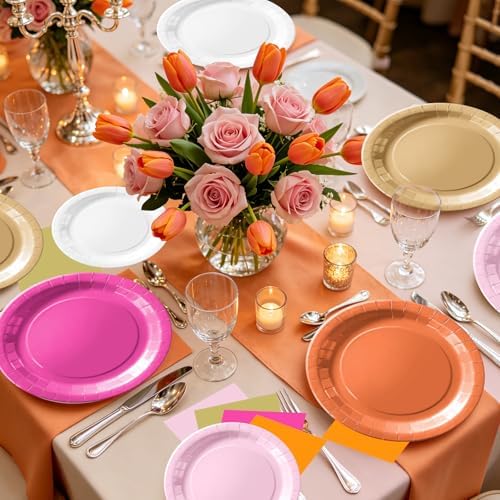 60Pcs Pink and Orange Plates and Napkins Party Decorations,Serves 20 - Image 5
