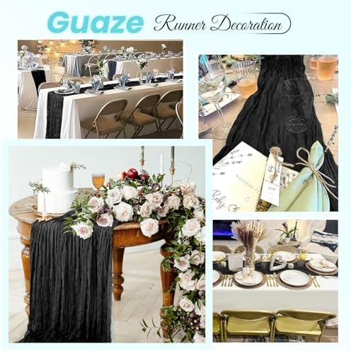 16 Pack Black Cheesecloth Table Runner 20 x 120 inch Gauze Table Runners 10 FT Long,Semi Sheer Boho Cheese Cloth Fabric Table Runner Bulk for Wedding,Party,Baby Shower,Bridal Shower Decoration - Image 5
