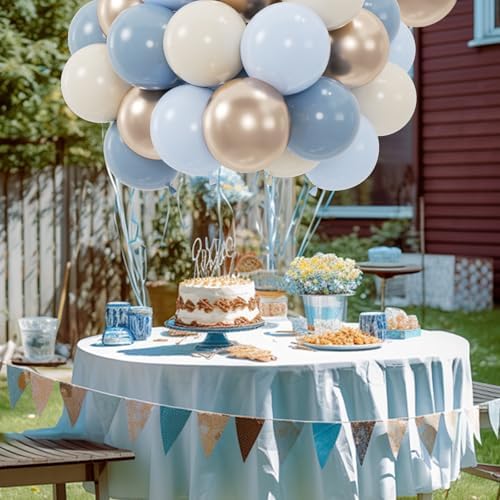 100pcs Dusty Blue Balloon Set | 12-Inch Baby Slate Blue, Sand White & Champagne Gold Confetti Balloons | Elegant Decor for Baby Shower, Wedding, Graduation & Boys' Birthday (2 Ribbons) - Image 5