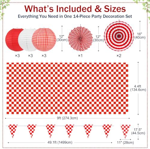Picnic Party Decorations, 14 Pcs Red Gingham Party Supplies - Image 3