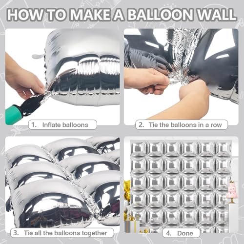 NISOCY 36PCS Metallic Silver Square Foil Balloons Wall Backdrop - Image 4