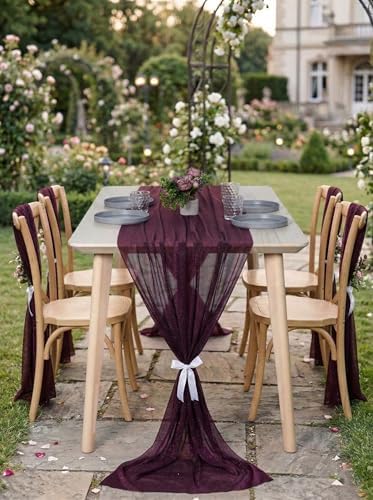 Pack of 25 Chiffon Table Runners 29 x 120 Inch, 14FT Long - Eggplant - Image 4