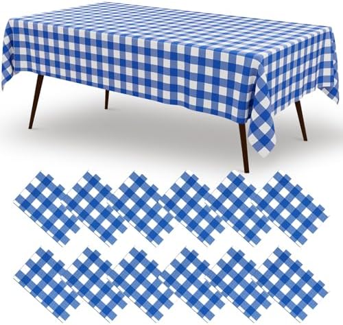misaya 12 Packs Blue White Buffalo Gingham Plastic Disposable Table Cloth by misaya