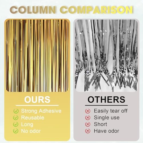 Voircoloria Dark Gold Foil Fringe Backdrop Curtains,3.3x8.2ft, 3 Pack - Image 4