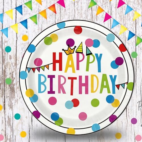 Birthday Plates & Napkins Party supplies - 350Pcs Happy Birthday Paper Plates and Napkins Sets, Disposable Happy Birthday Dots Tableware Set for Boys and Girls Party Decorations, Serves 50 - Image 7