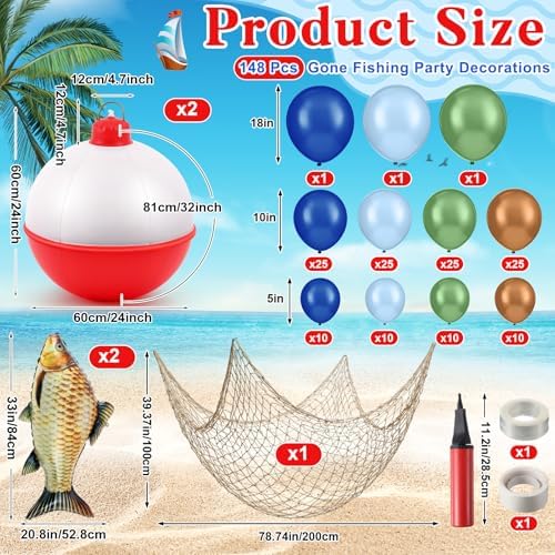 Jetec 148 Pcs Gone Fishing Party Decorations, Inflatable Bobber Balloons - Image 2