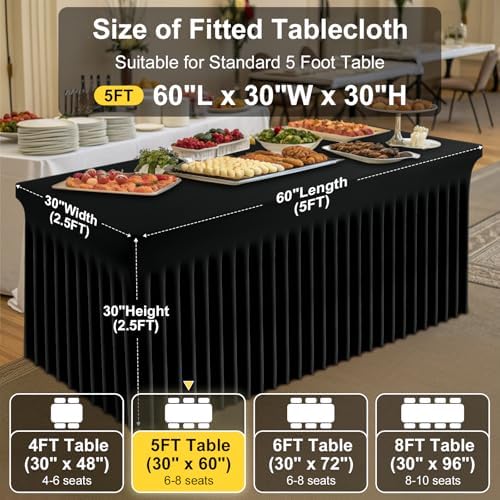 Smiry 2 Pack Spandex Open Back Tablecloth,Elastic Fitted Stretch Tablecloth for 5FT Rectangle Tables,Waterproof Washable Table Cover Skirt for Wedding, Banquet & Parties (Black, 60Lx30Wx30H Inch) - Image 4