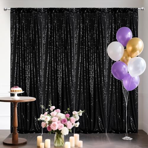 PartyDelight Black Sequin Backdrop Curtains 2x8ft 4 Panels - Image 3