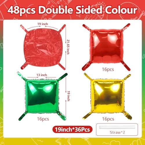 NISOCY 48PCS Red Green Gold Square Foil Balloons Wall Backdrop Double Sided Red Green Gold Balloons Arch Kit for Birthday Christmas New Year’s Graduation Anniversary Wedding Party Decorations - Image 2