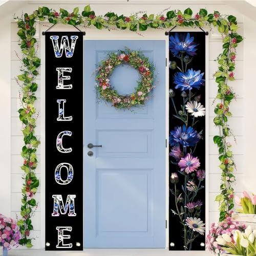 BlissYard 2pcs Welcome Summer Door Banner Colorful Daisy Porch Banners Sign Cornflower Floral Front Door Hanging Decor Banner for Seasonal Home Hawaii Tropical Party Outdoor Decorations - Image 5