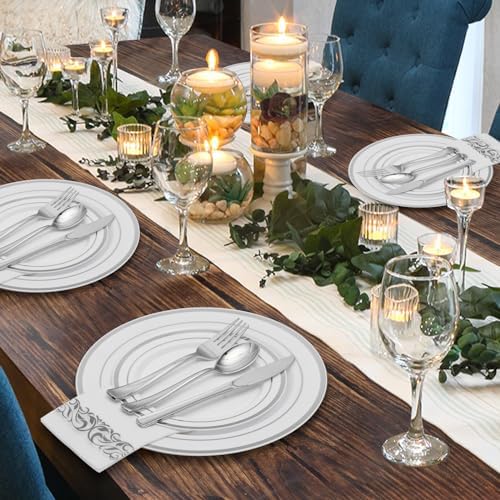 Goodluck 350 Pcs Silver Dinnerware Sets for 50 Guests, Disposable Plate Set - Image 6
