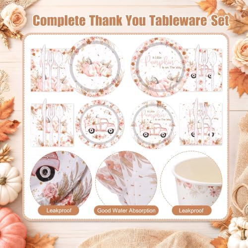 450 Pcs Little Pumpkin Baby Shower Tableware Set, Serve 50, Rose Pink - Image 3